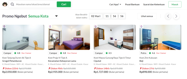 Mencari kost di aplikasi.